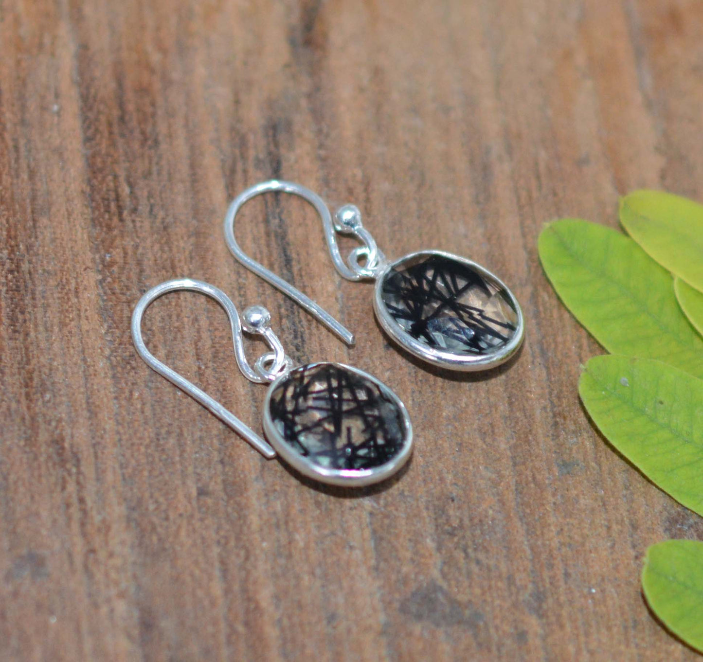 WHOLESALE 10PR 925 SOLID STERLING SILVER CUT BLACK RUTILE HOOK EARRING LOT