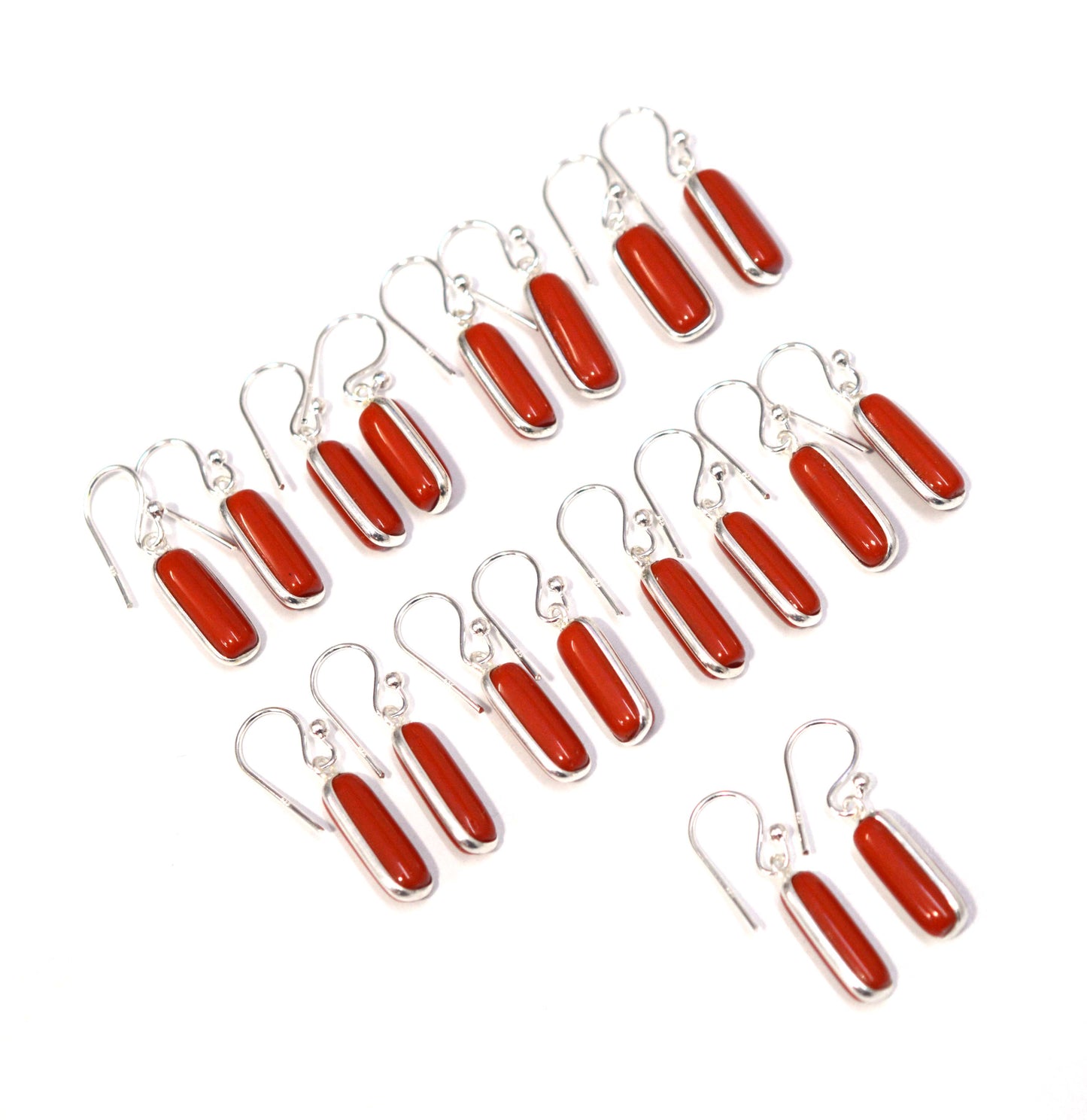 WHOLESALE 9PR 925 SOLID STERLING SILVER RED CORAL HOOK EARRING LOT
