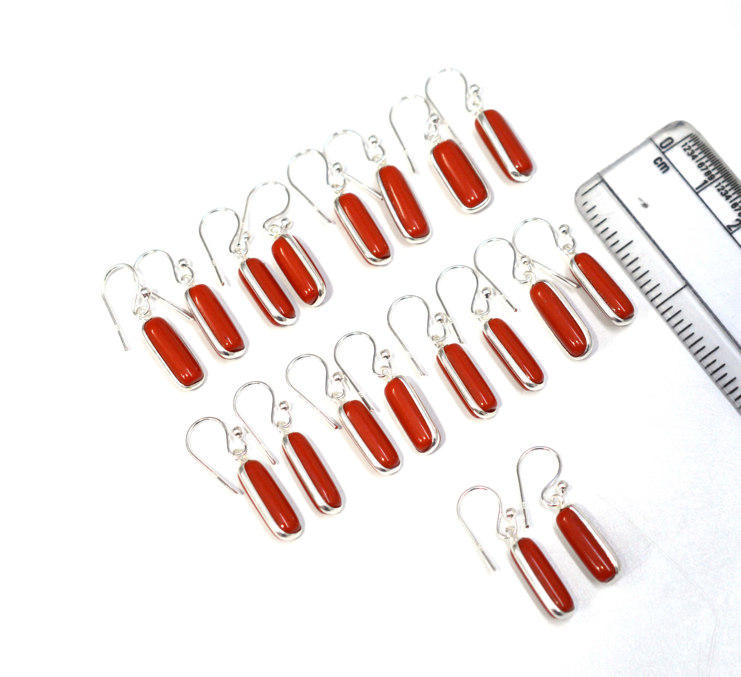 WHOLESALE 9PR 925 SOLID STERLING SILVER RED CORAL HOOK EARRING LOT
