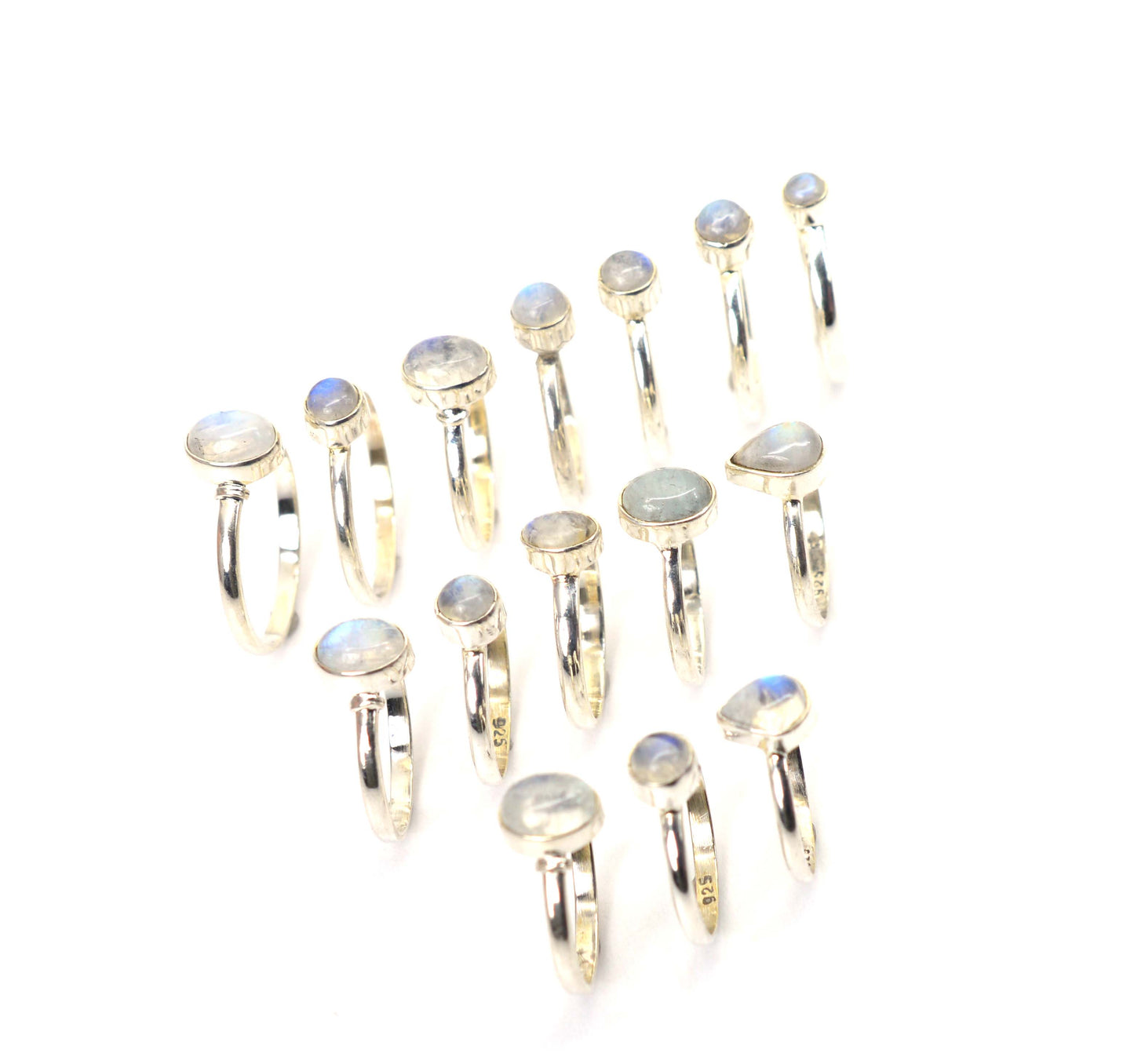 WHOLESALE 15PC 925 SOLID STERLING SILVER WHITE RAINBOW MOONSTONE RING LOT