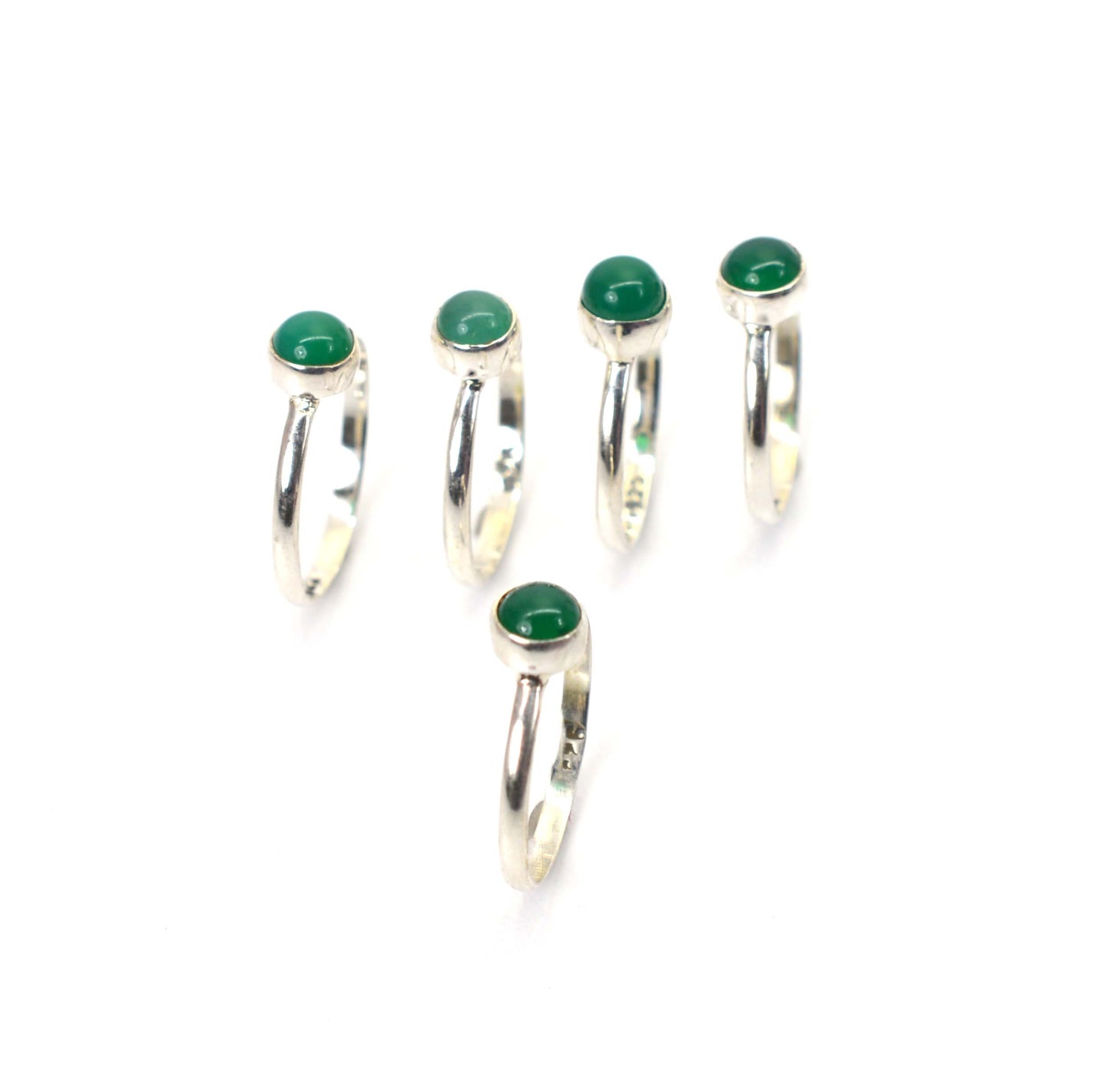 WHOLESALE 5PC 925 SOLID STERLING SILVER GREEN ONYX RING LOT