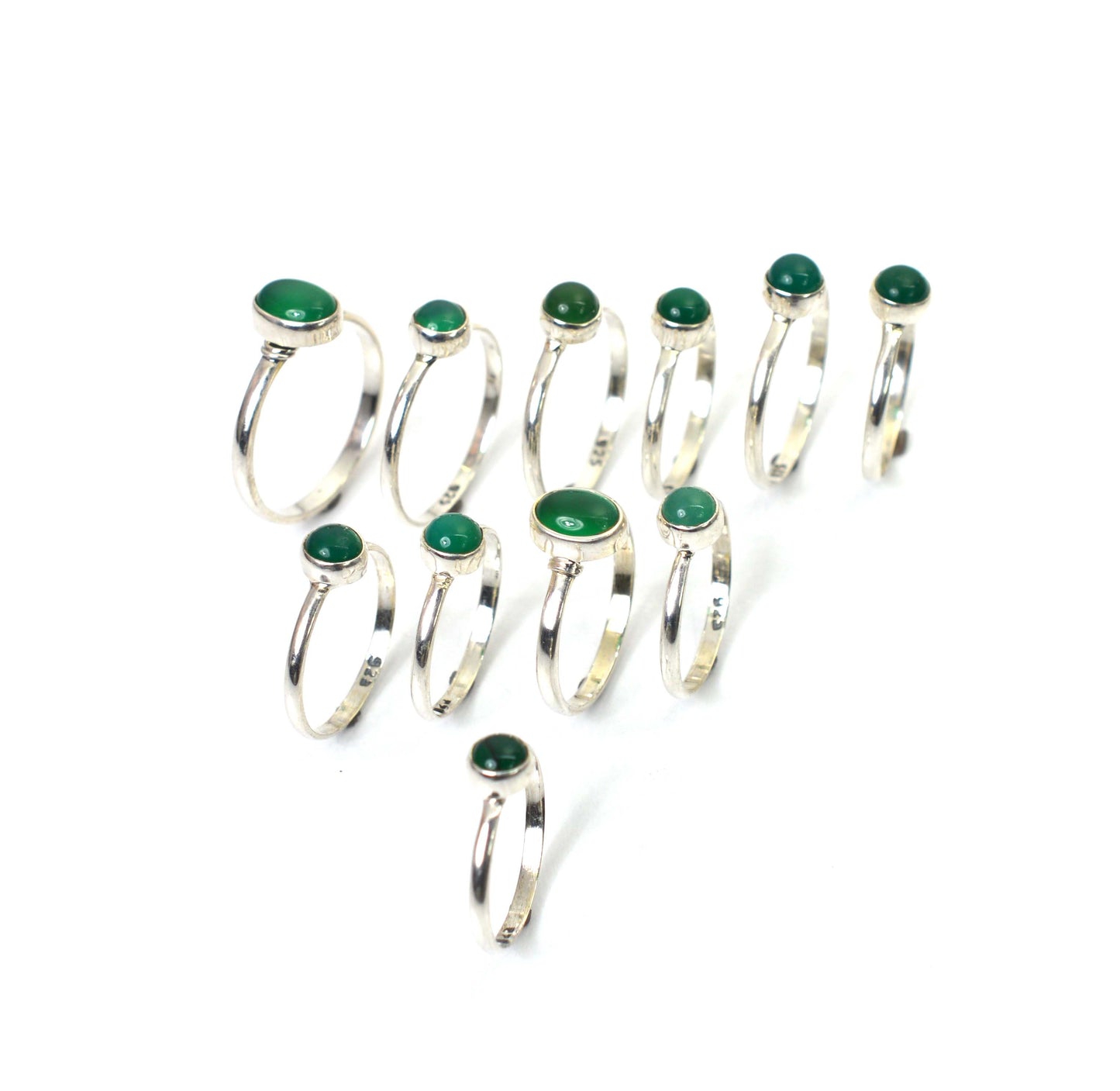 WHOLESALE 11PC 925 SOLID STERLING SILVER GREEN ONYX RING LOT