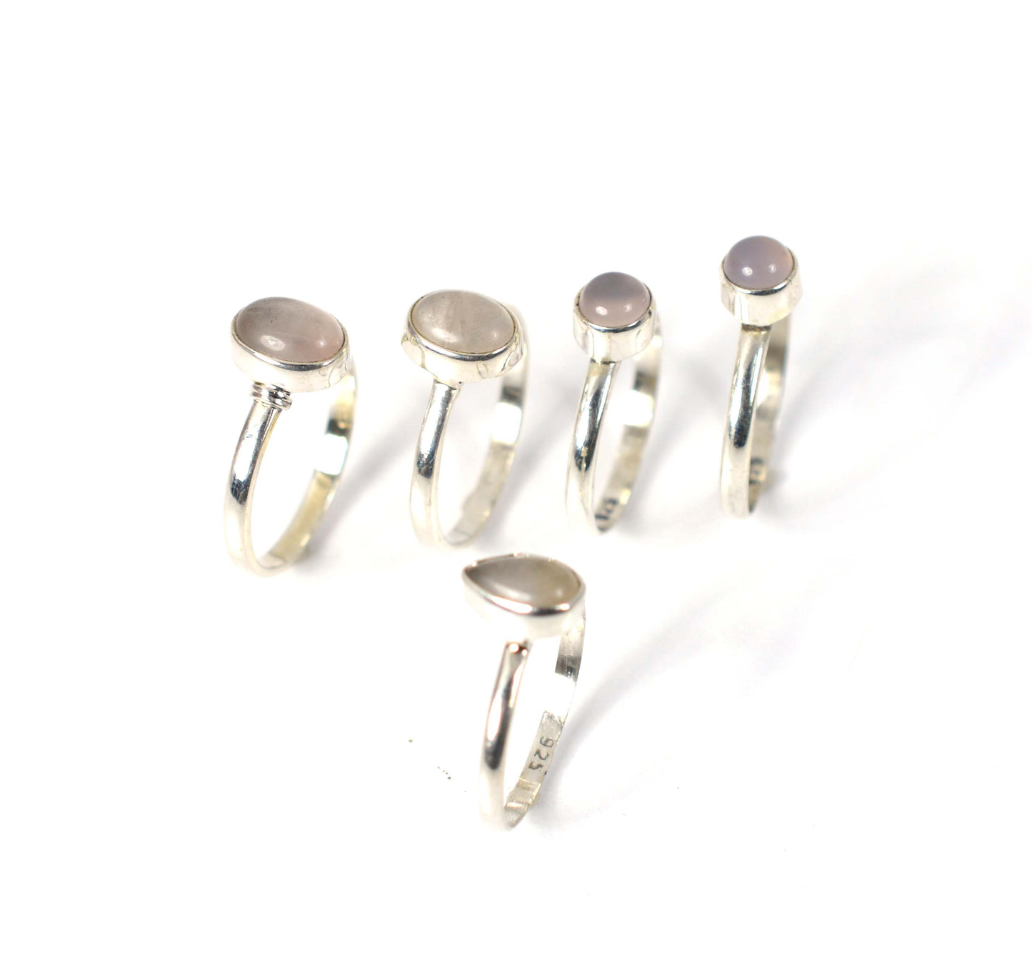 WHOLESALE 5PC 925 SOLID STERLING SILVER PINK ROSE QUARTZ RING LOT