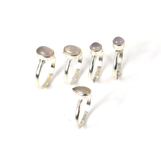 WHOLESALE 5PC 925 SOLID STERLING SILVER PINK ROSE QUARTZ RING LOT