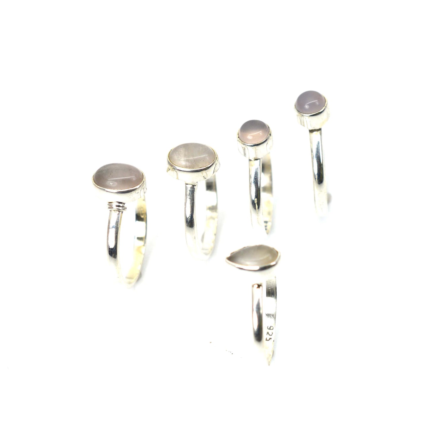 WHOLESALE 5PC 925 SOLID STERLING SILVER PINK ROSE QUARTZ RING LOT