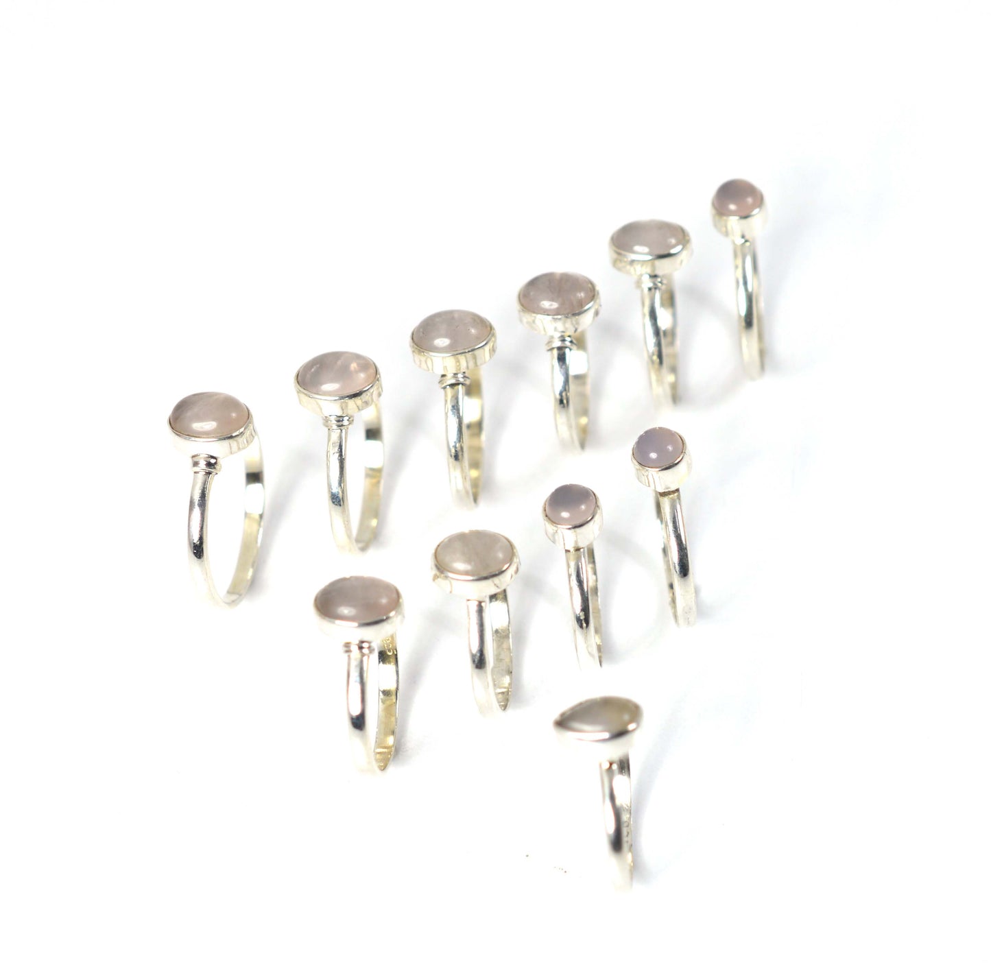WHOLESALE 11PC 925 SOLID STERLING SILVER PINK ROSE QUARTZ RING LOT