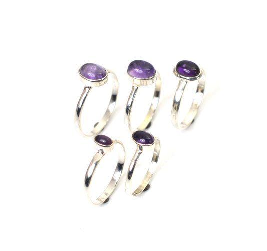 WHOLESALE 5PC 925 SOLID STERLING SILVER PURPLE AMETHYST RING LOT