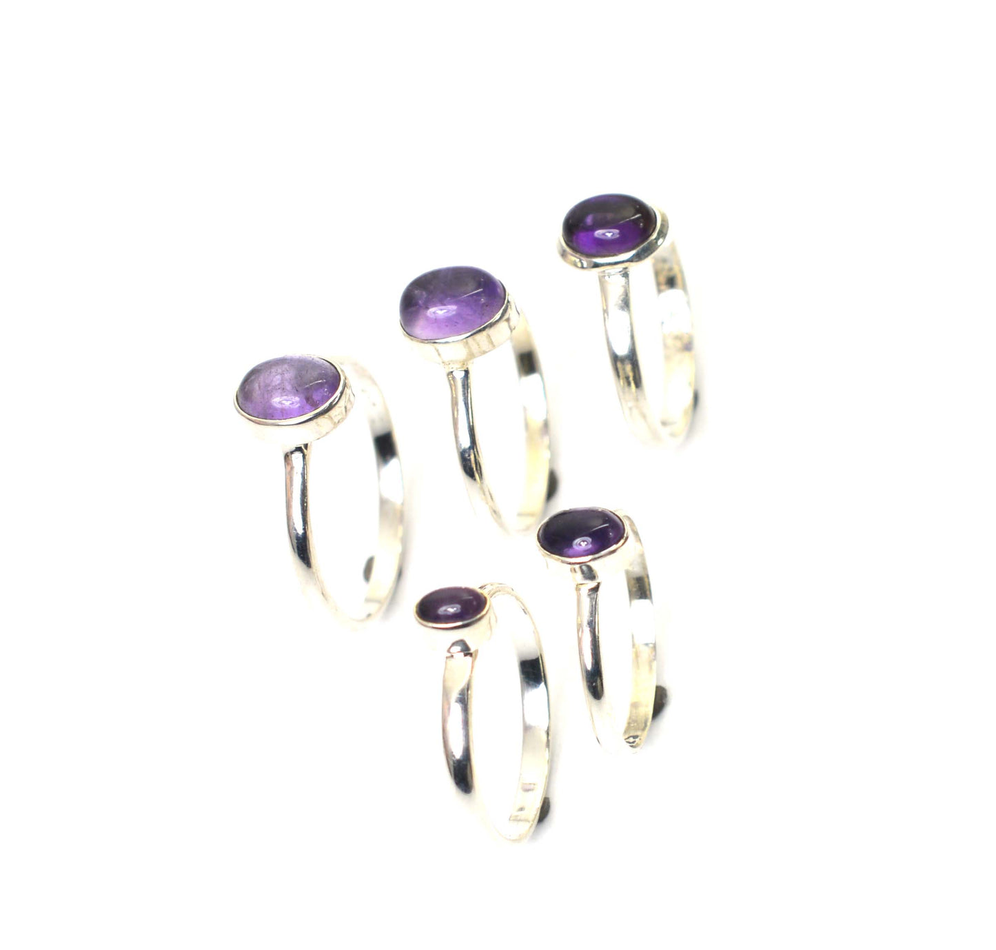 WHOLESALE 5PC 925 SOLID STERLING SILVER PURPLE AMETHYST RING LOT