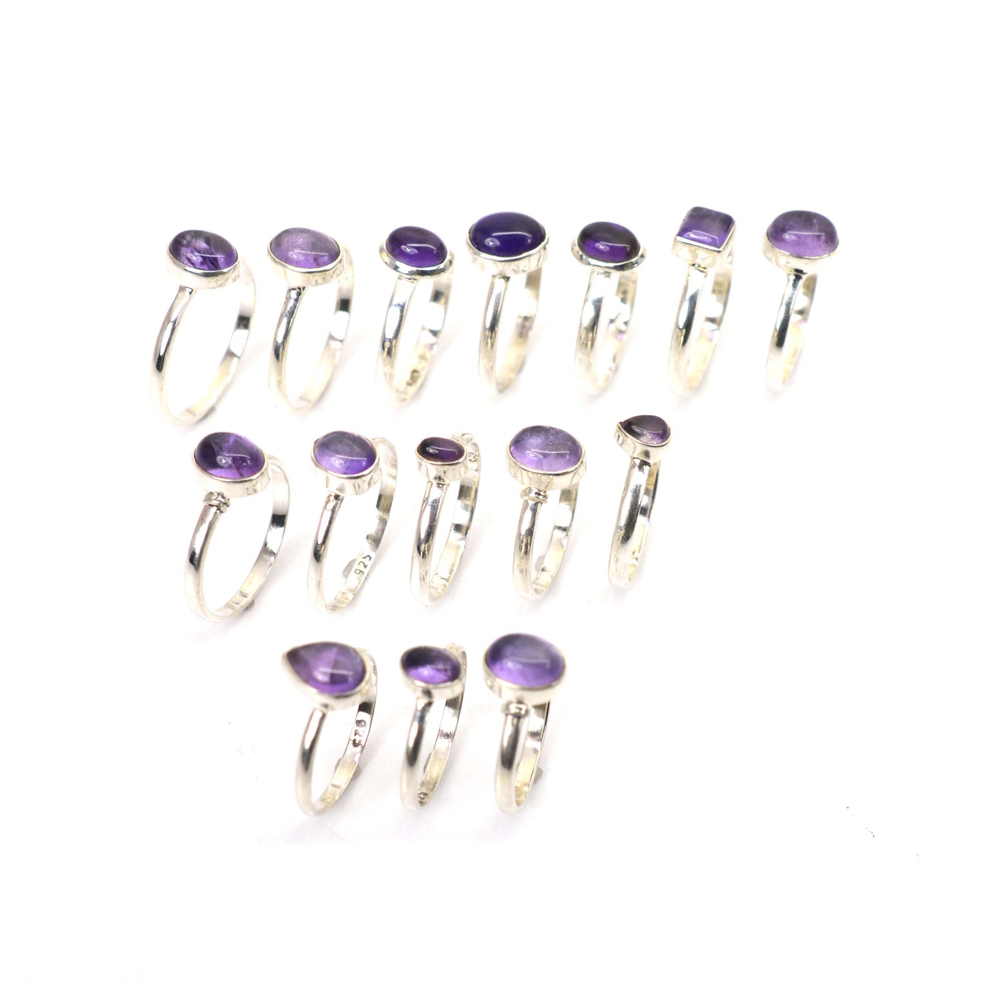 WHOLESALE 15PC 925 SOLID STERLING SILVER PURPLE AMETHYST RING LOT