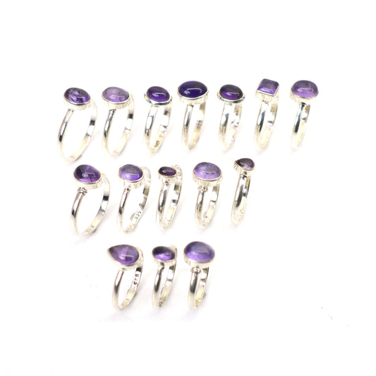 WHOLESALE 15PC 925 SOLID STERLING SILVER PURPLE AMETHYST RING LOT