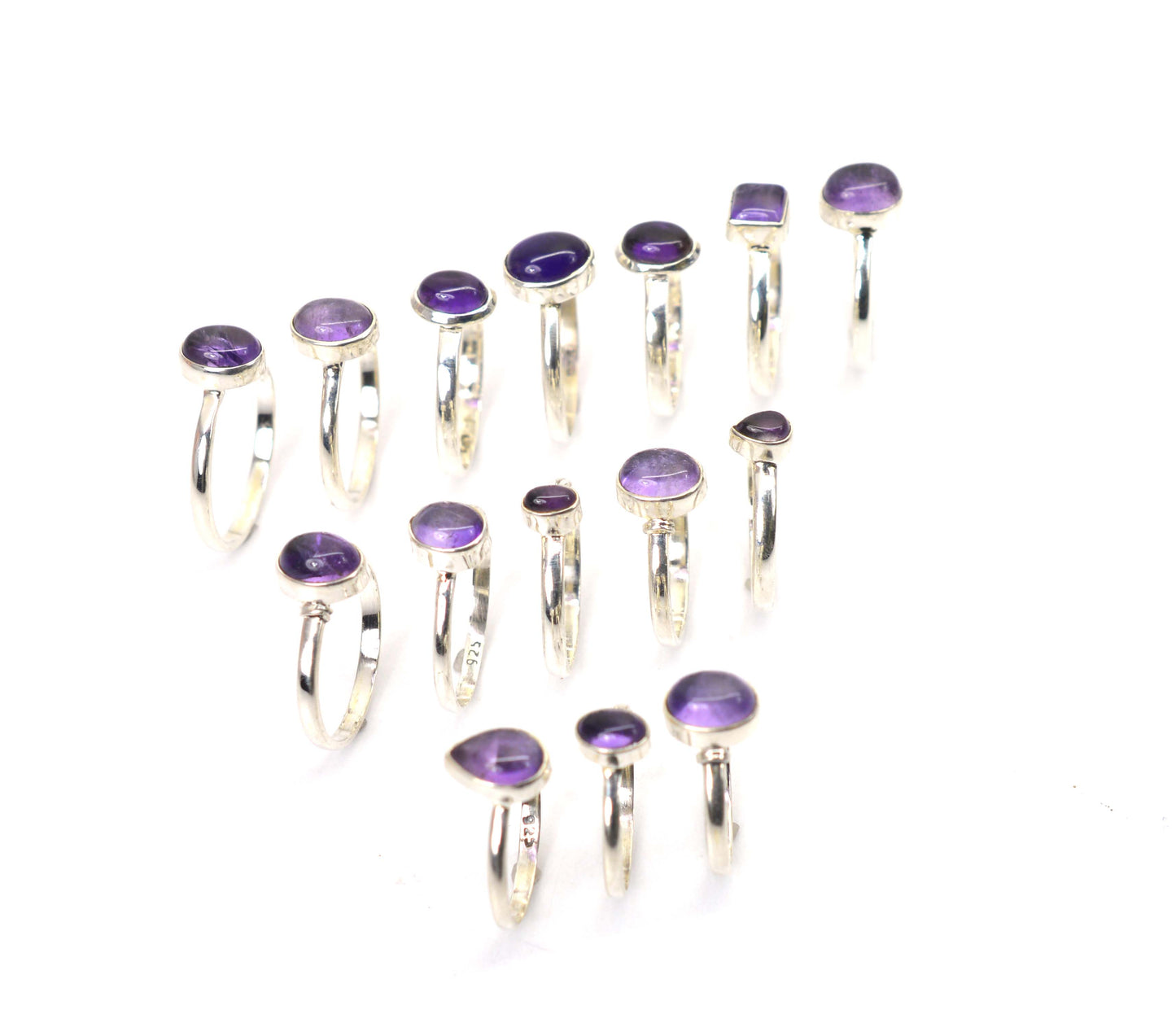 WHOLESALE 15PC 925 SOLID STERLING SILVER PURPLE AMETHYST RING LOT