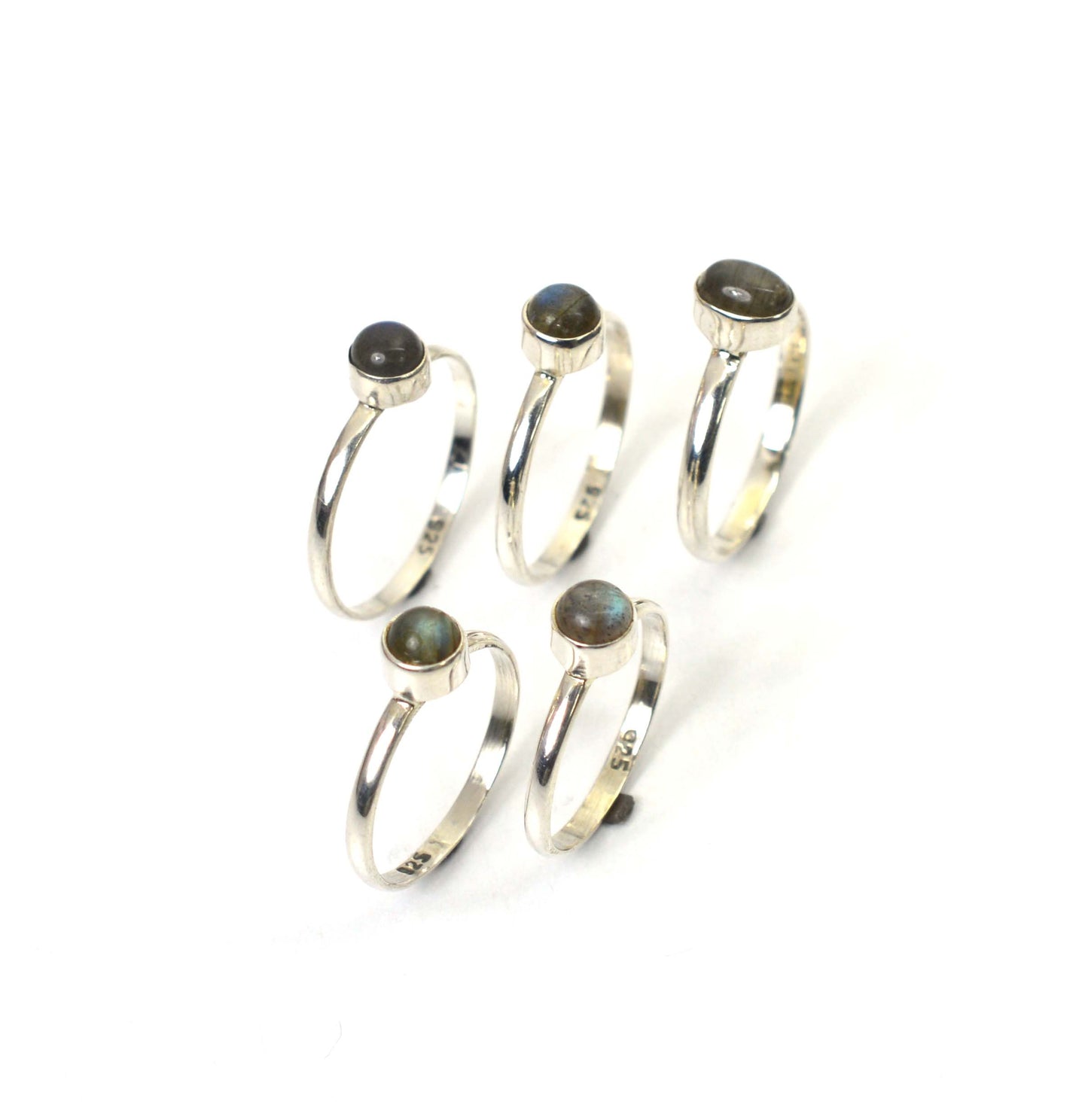 WHOLESALE 5PC 925 SOLID STERLING SILVER LABRADORITE RING LOT