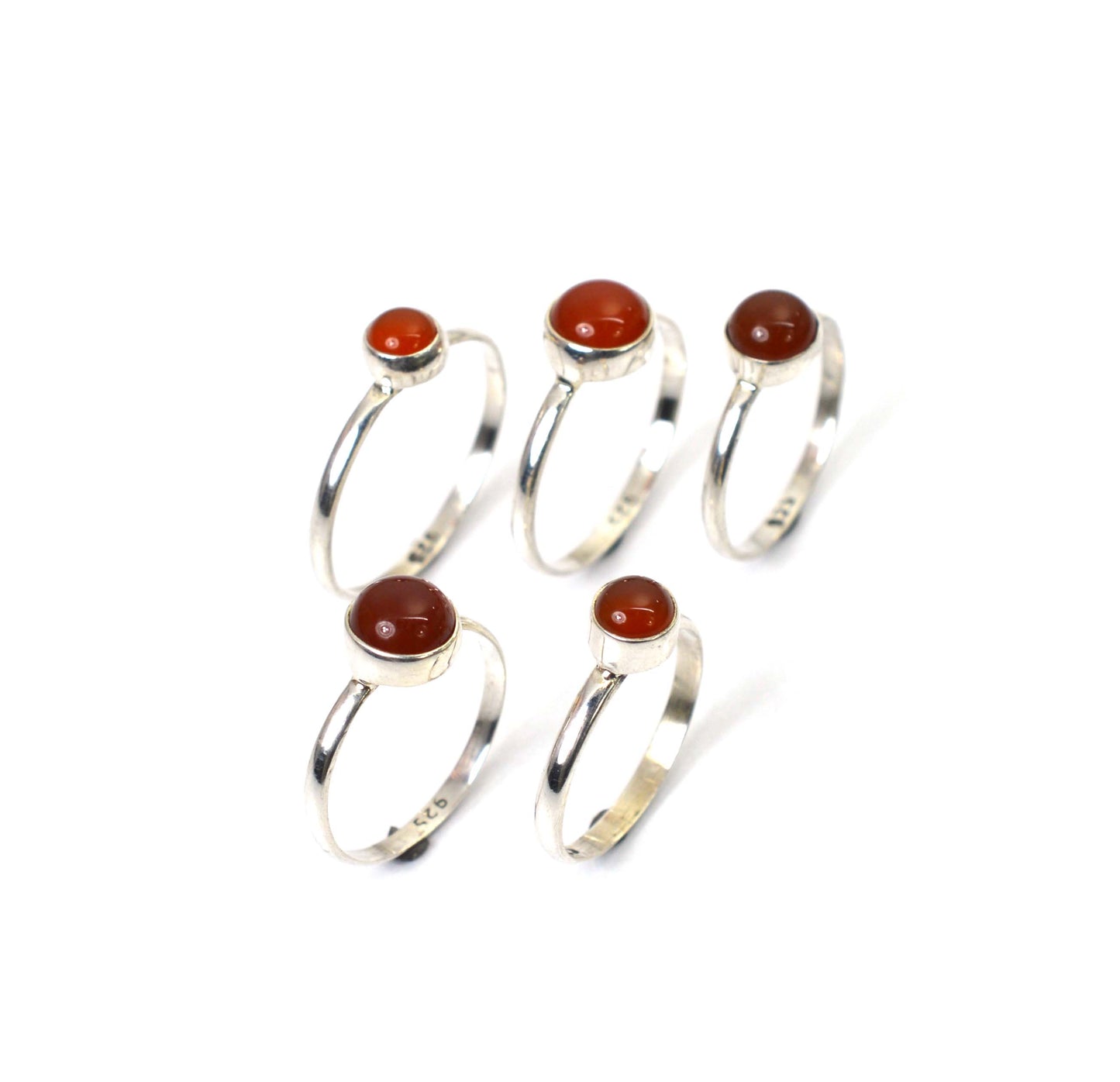 WHOLESALE 5PC 925 SOLID STERLING SILVER RED CARNELIAN RING LOT