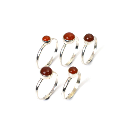 WHOLESALE 5PC 925 SOLID STERLING SILVER RED CARNELIAN RING LOT