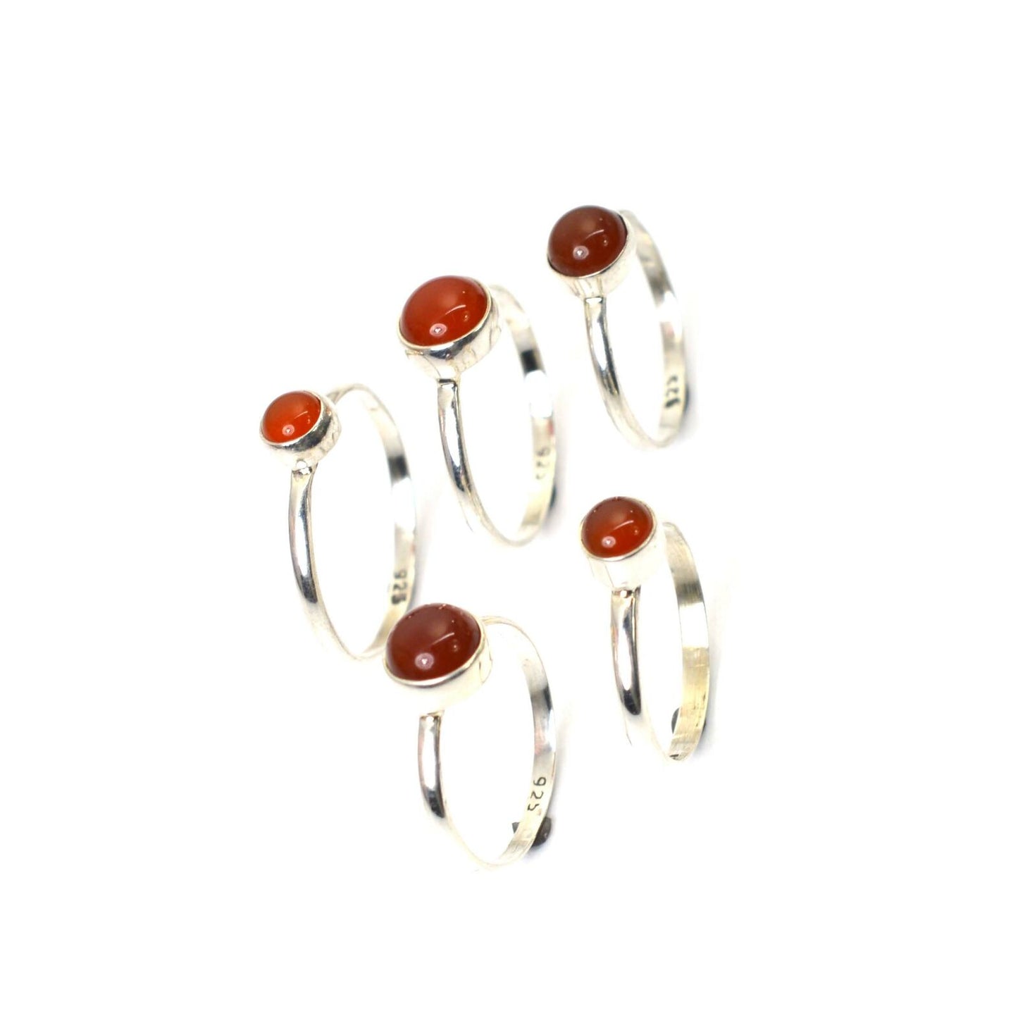 WHOLESALE 5PC 925 SOLID STERLING SILVER RED CARNELIAN RING LOT