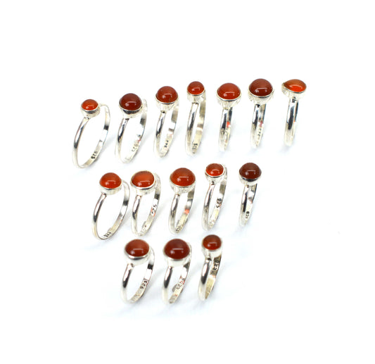WHOLESALE 15PC 925 SOLID STERLING SILVER RED CARNELIAN RING LOT