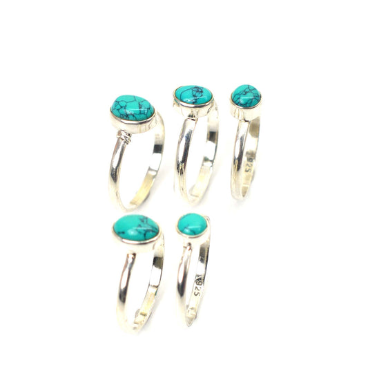 WHOLESALE 5PC 925 SOLID STERLING SILVER TURQUOISE RING LOT