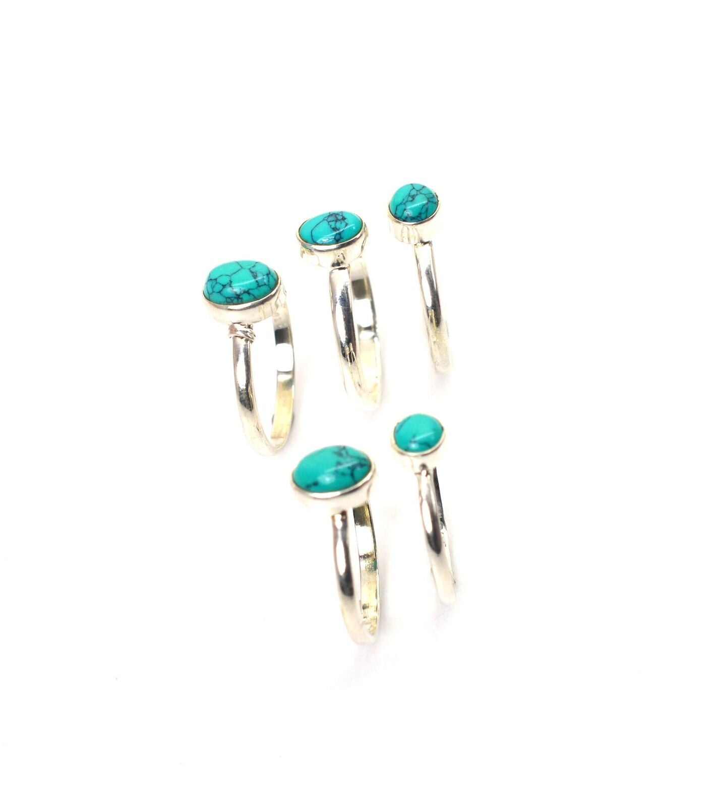 WHOLESALE 5PC 925 SOLID STERLING SILVER TURQUOISE RING LOT