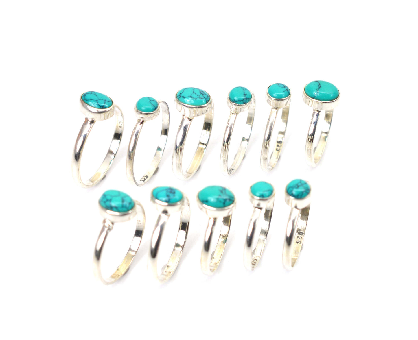 WHOLESALE 11PC 925 SOLID STERLING SILVER TURQUOISE RING LOT