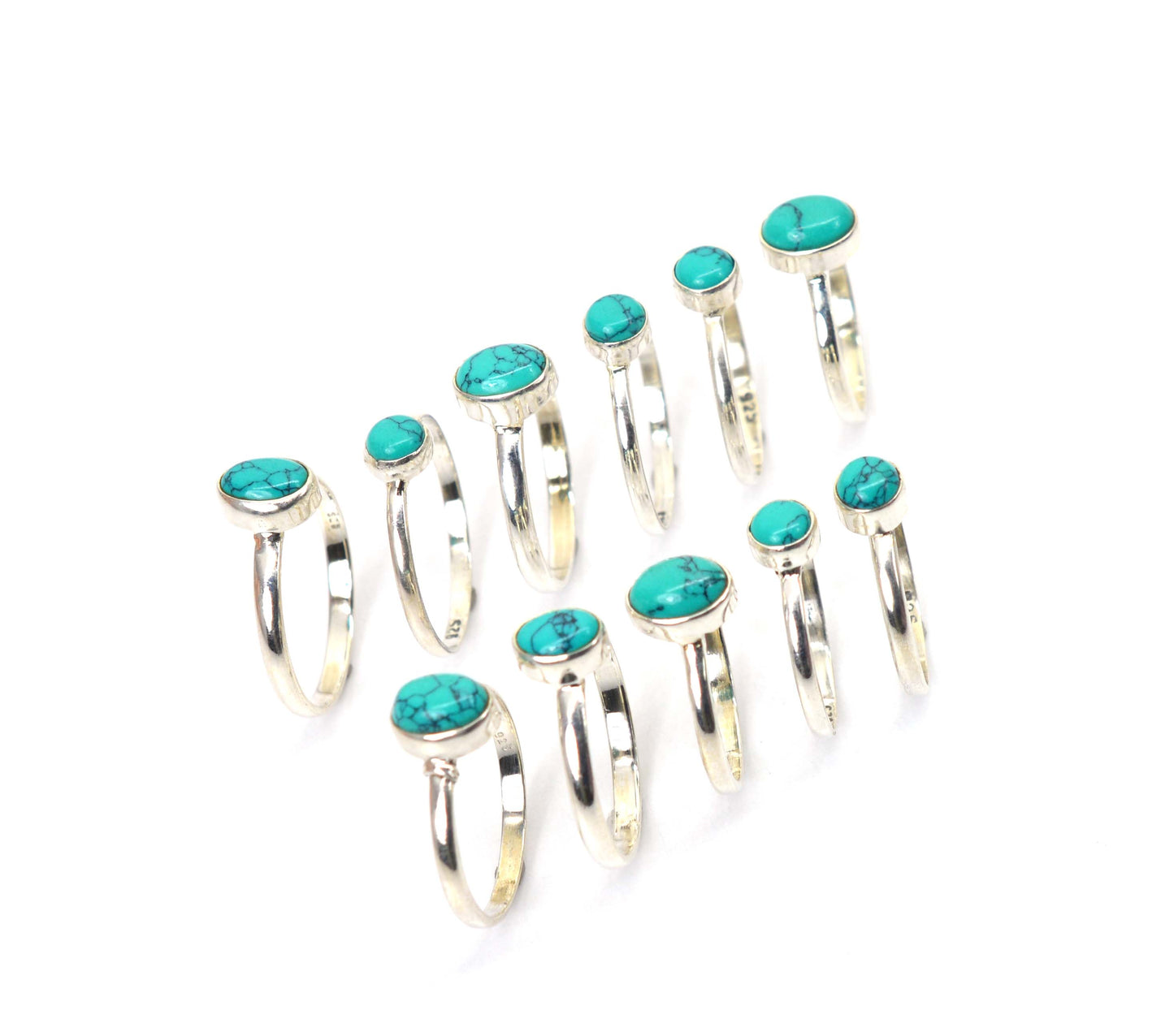 WHOLESALE 11PC 925 SOLID STERLING SILVER TURQUOISE RING LOT