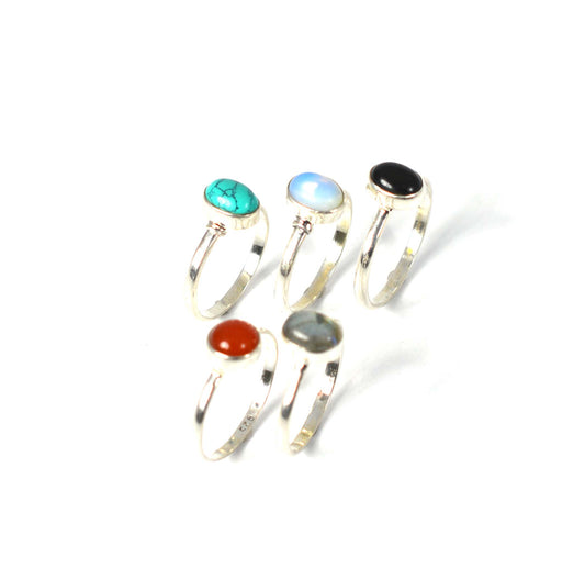 WHOLESALE 5PC 925 SOLID STERLING SILVER TURQUOISE OPALITE MIX STONE RING LOT