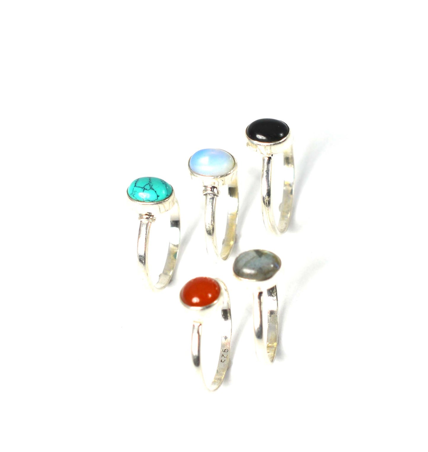WHOLESALE 5PC 925 SOLID STERLING SILVER TURQUOISE OPALITE MIX STONE RING LOT