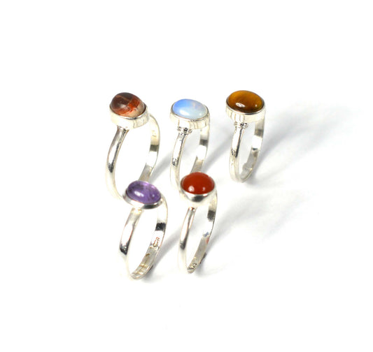 WHOLESALE 5PC 925 SOLID STERLING SILVER CARNELIAN AMETHYST MIX STONE RING LOT