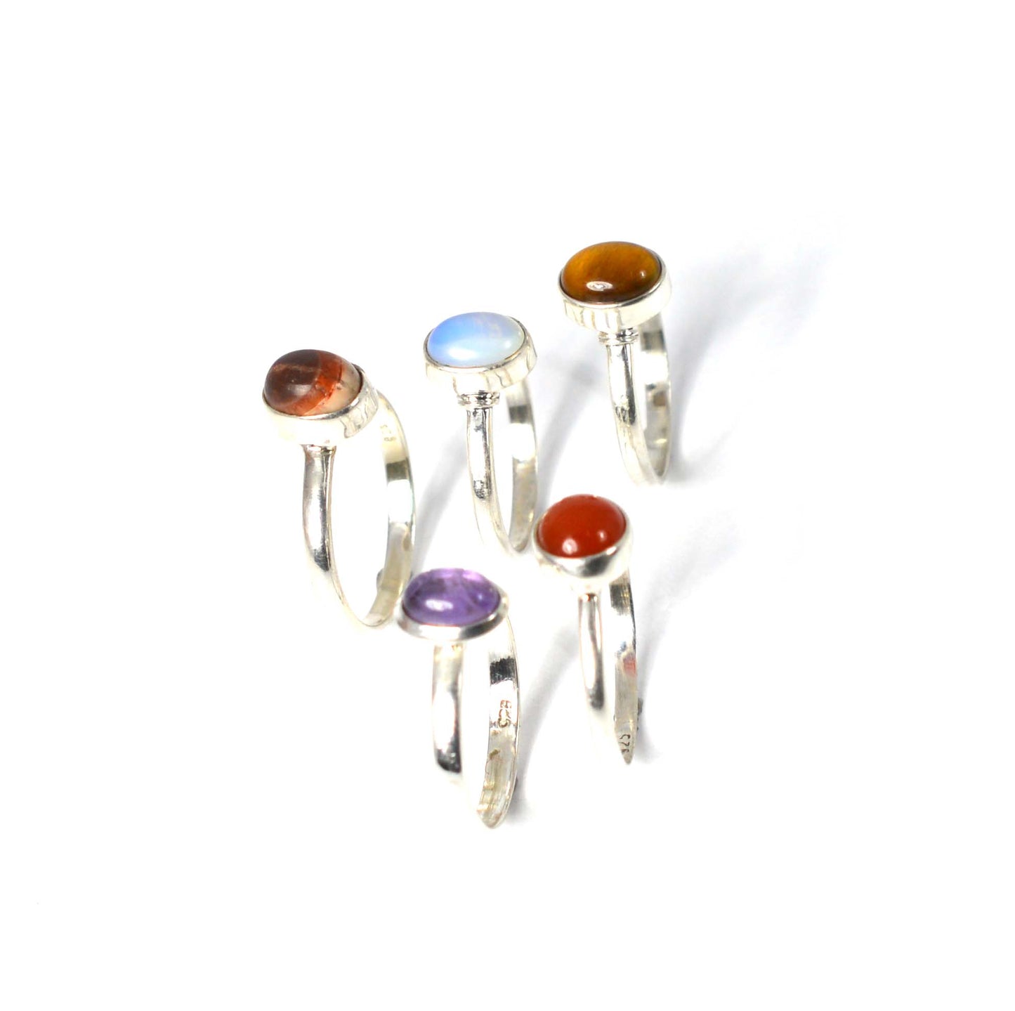 WHOLESALE 5PC 925 SOLID STERLING SILVER CARNELIAN AMETHYST MIX STONE RING LOT