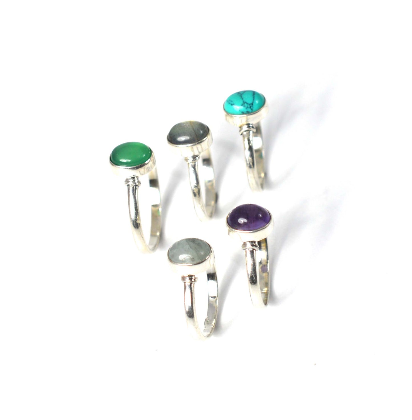 WHOLESALE 5PC 925 SOLID STERLING SILVER TURQUOISE LABRADORITE MIX RING LOT