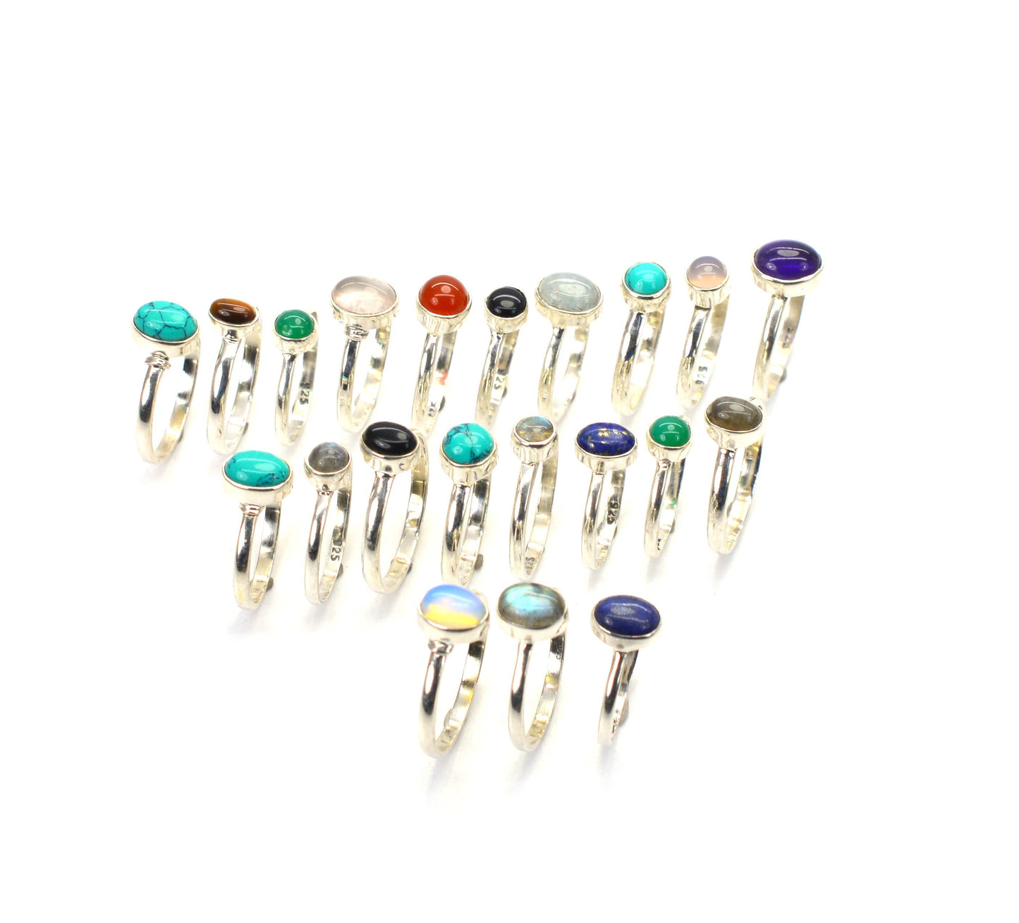 WHOLESALE 21PC 925 SOLID STERLING SILVER TURQUOISE LABRADORITE MIX RING LOT