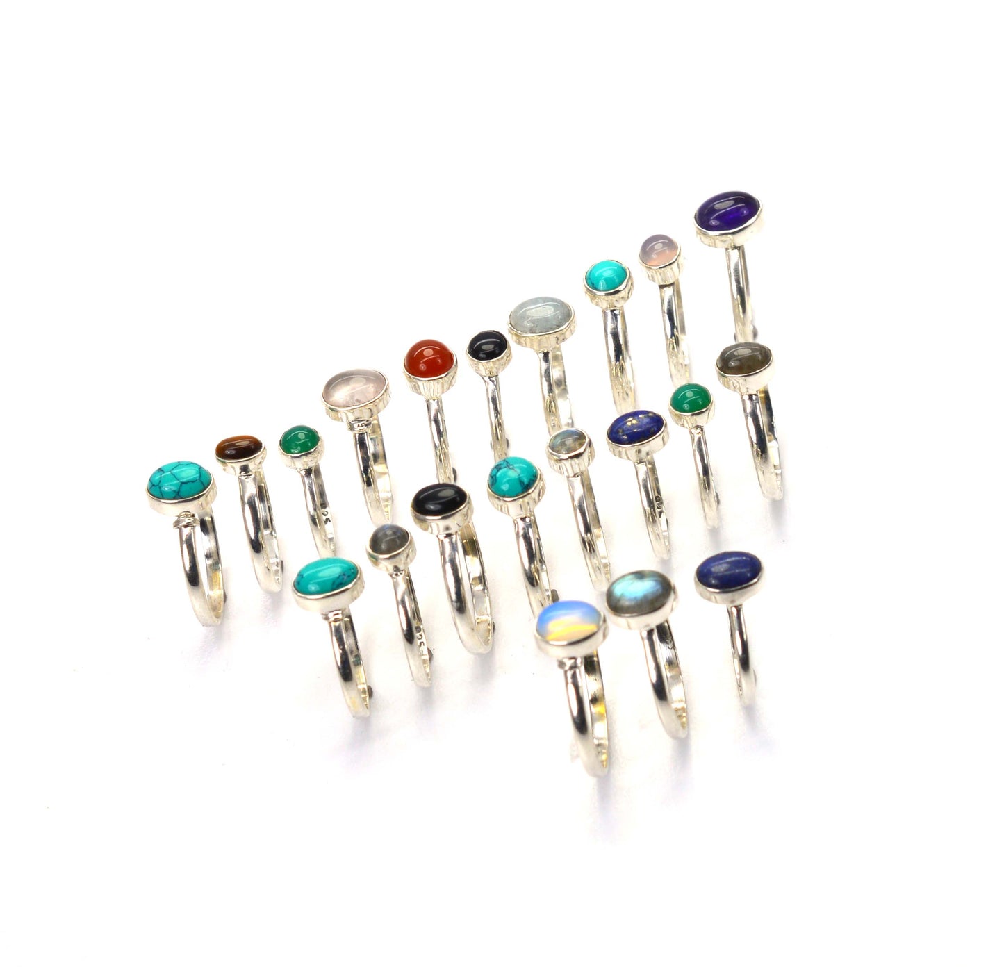 WHOLESALE 21PC 925 SOLID STERLING SILVER TURQUOISE LABRADORITE MIX RING LOT
