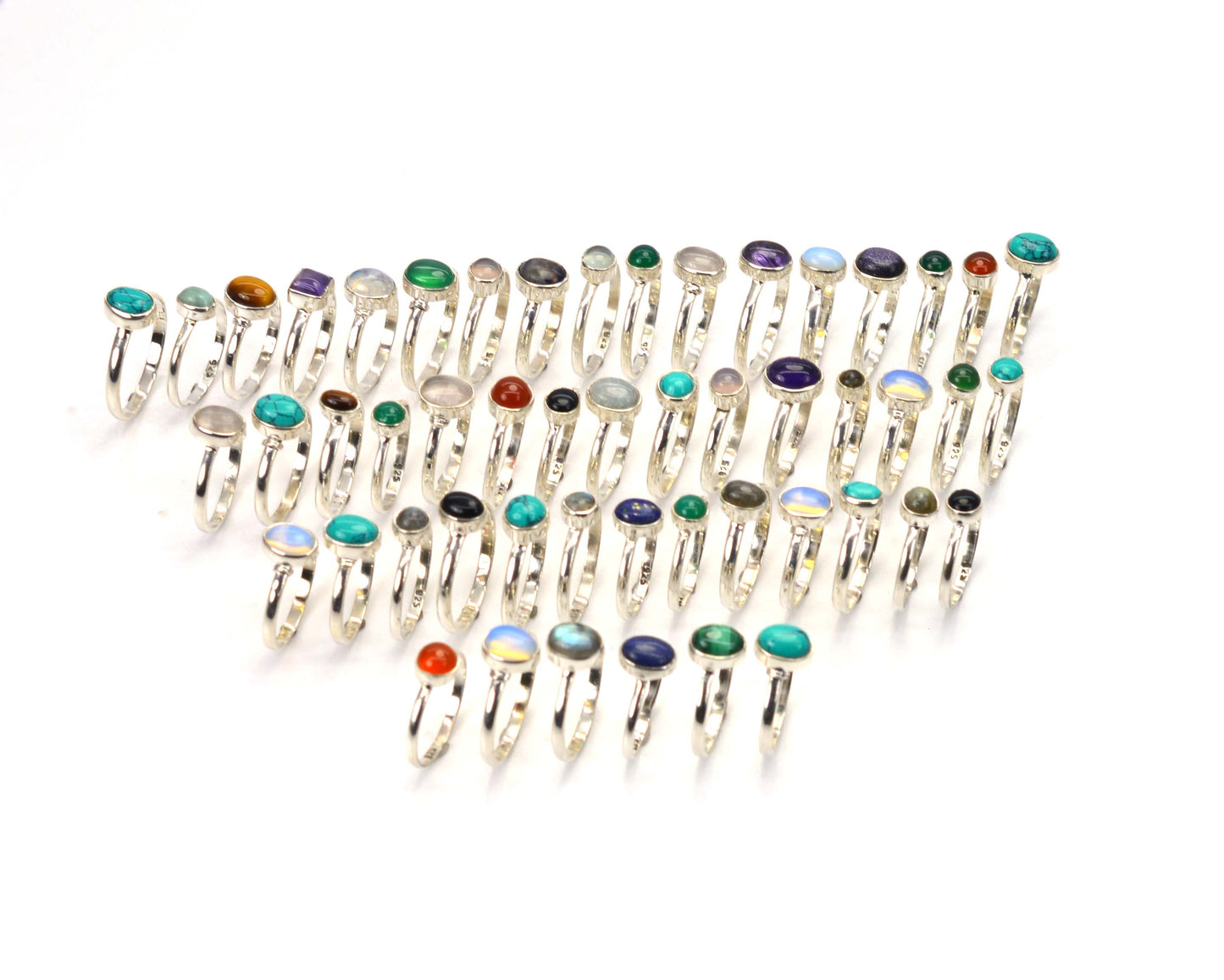 WHOLESALE 51PC 925 SOLID STERLING SILVER TURQUOISE OPALITE MIX STONE RING LOT