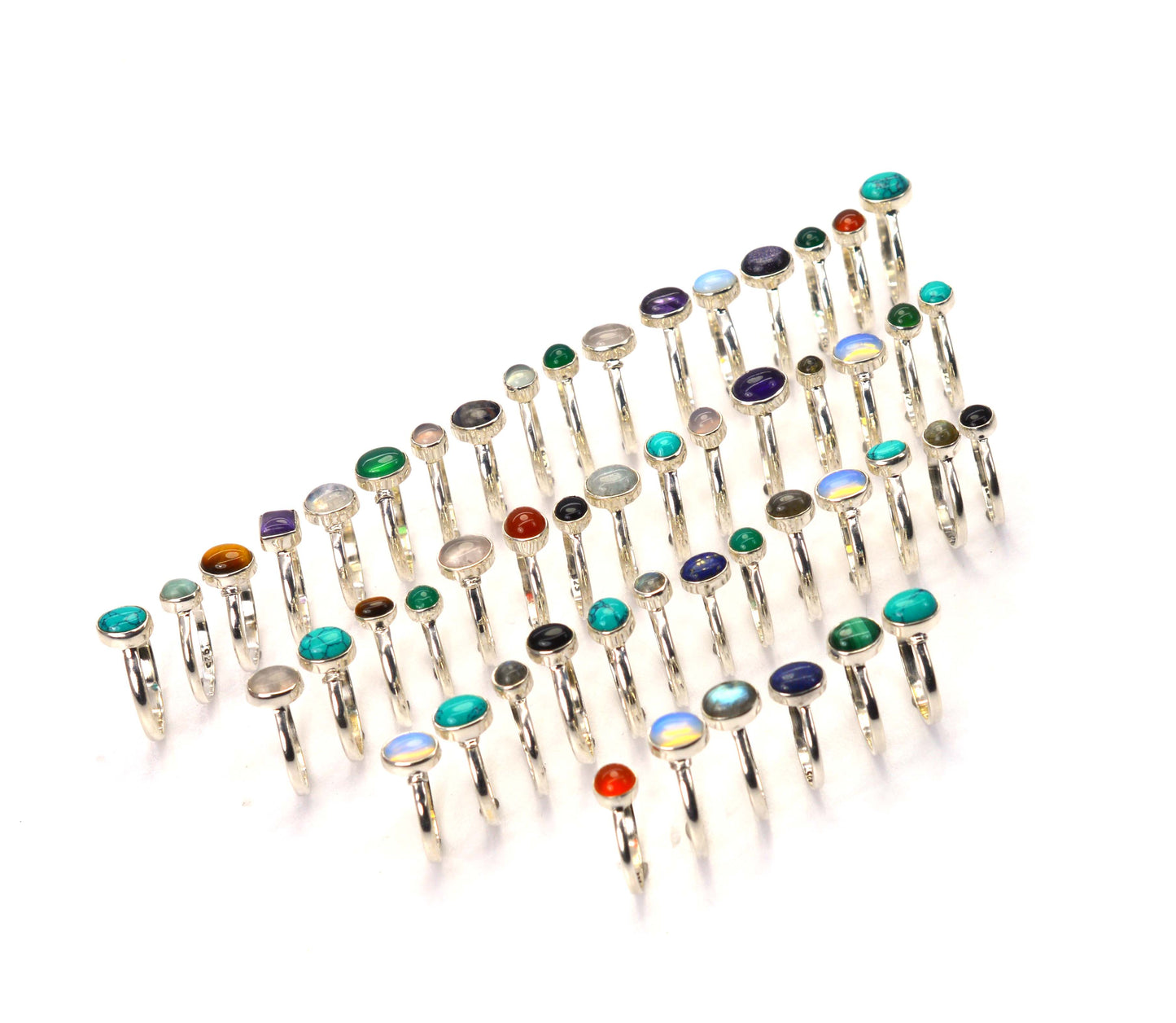 WHOLESALE 51PC 925 SOLID STERLING SILVER TURQUOISE OPALITE MIX STONE RING LOT