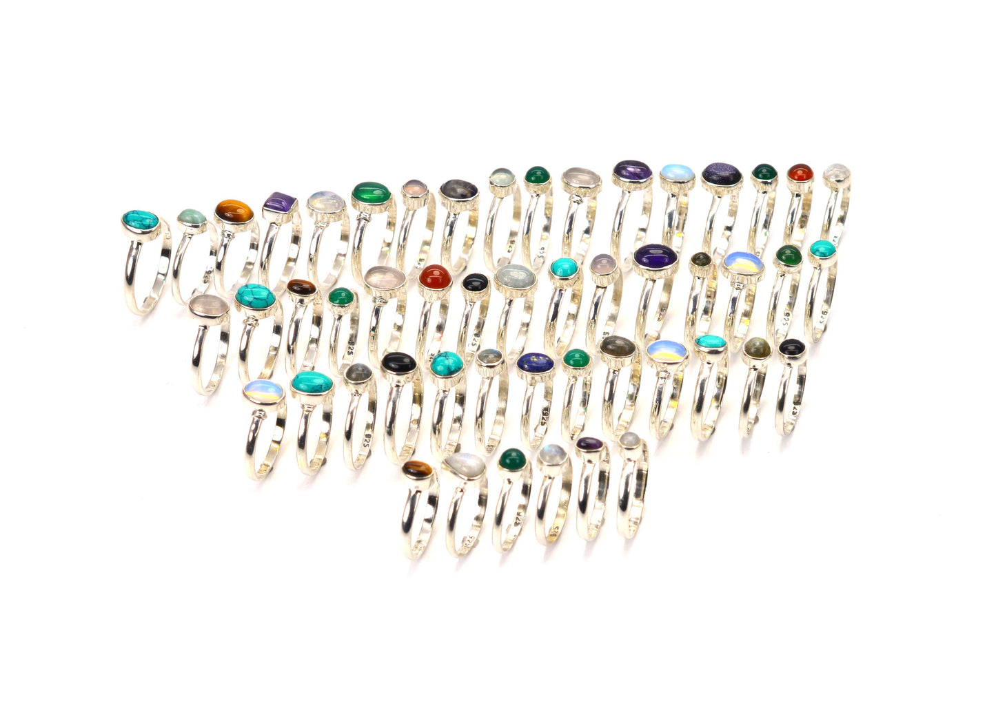 WHOLESALE 51PC 925 SOLID STERLING SILVER TURQUOISE OPALITE MIX STONE RING LOT