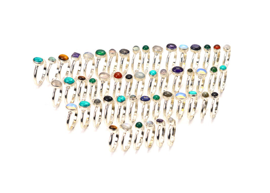 WHOLESALE 51PC 925 SOLID STERLING SILVER TURQUOISE OPALITE MIX STONE RING LOT