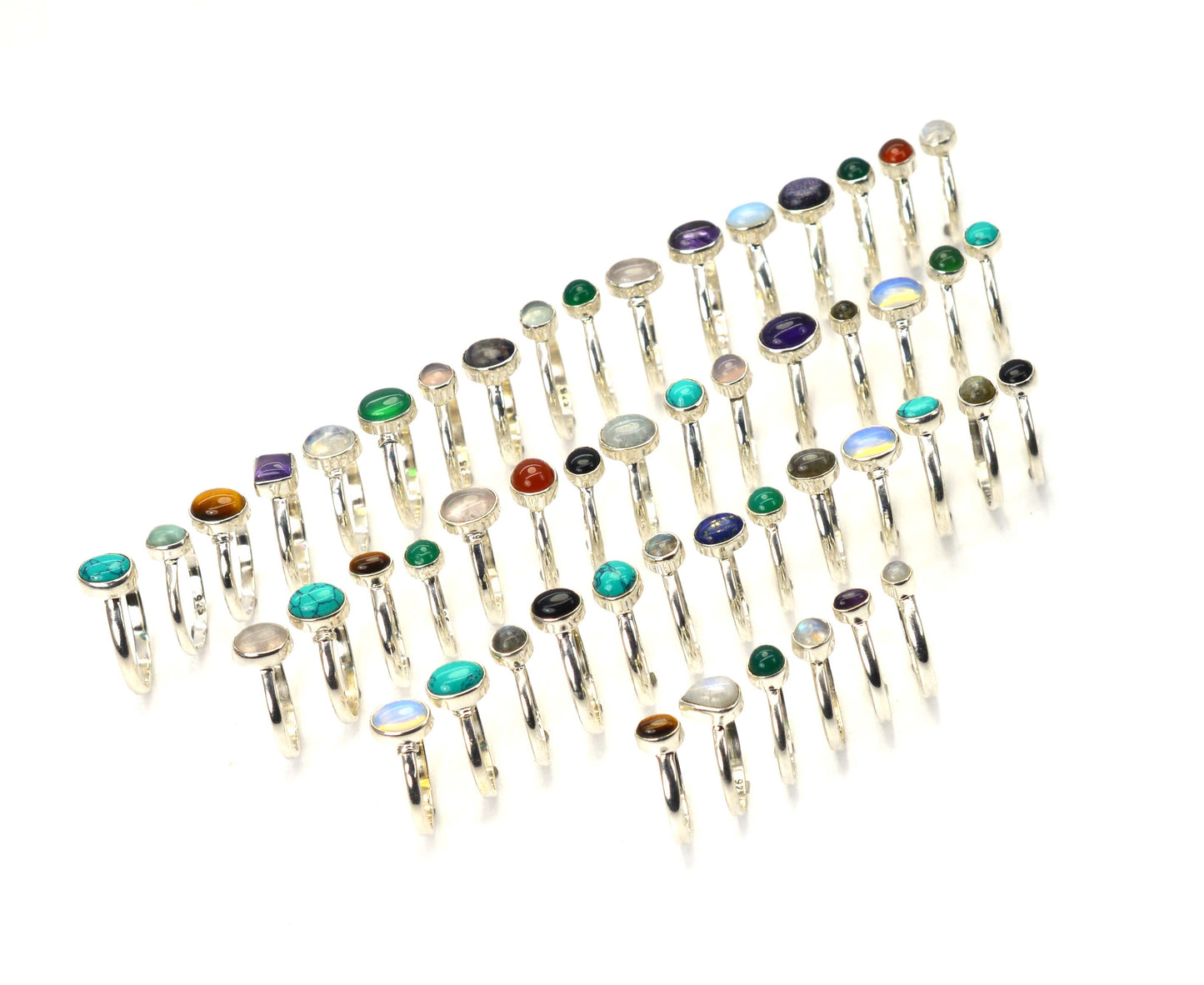 WHOLESALE 51PC 925 SOLID STERLING SILVER TURQUOISE OPALITE MIX STONE RING LOT
