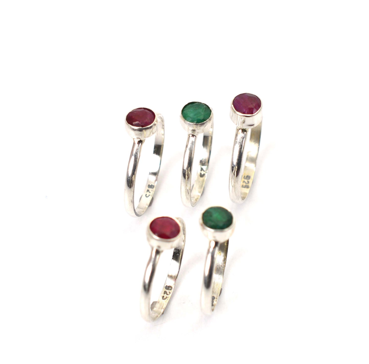 WHOLESALE 5PC 925 STERLING SILVER GREEN Simulated Emerald RING LOT