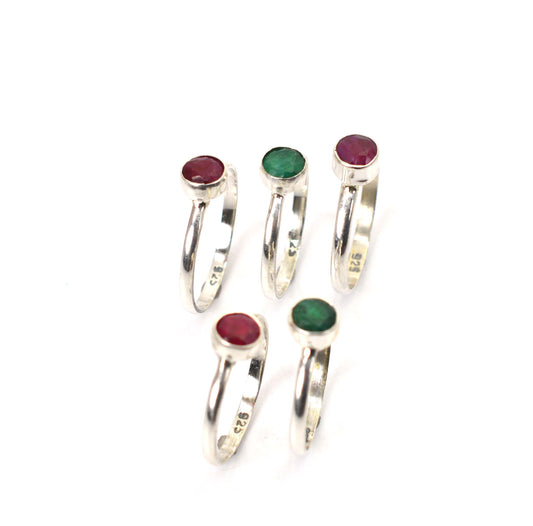 WHOLESALE 5PC 925 STERLING SILVER GREEN Simulated Emerald RING LOT