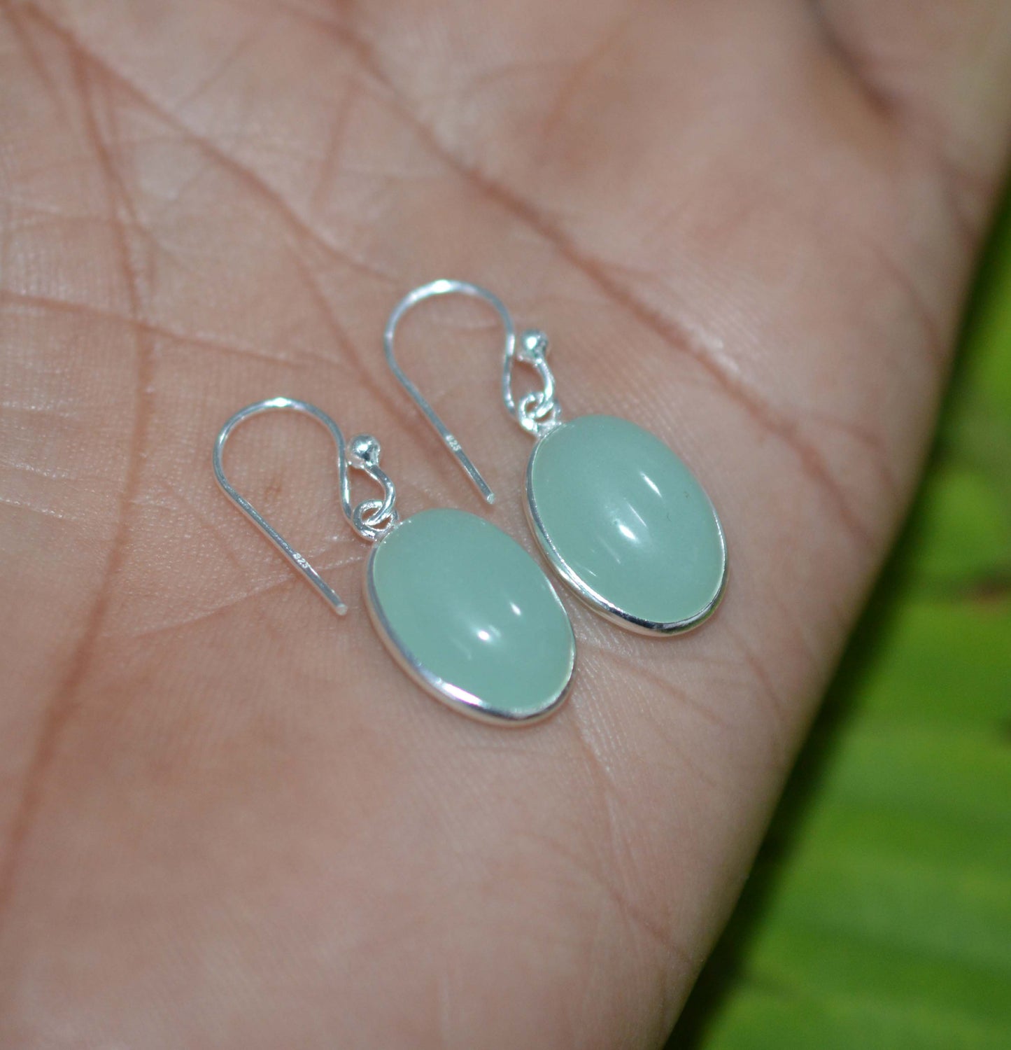 925 SOLID STERLING SILVER AQUA CHALCEDONY HOOK EARRING-1 INCH