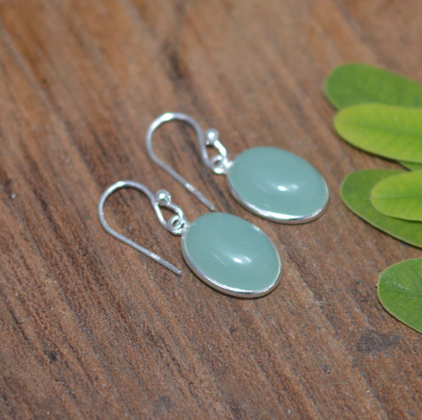 925 SOLID STERLING SILVER AQUA CHALCEDONY HOOK EARRING-1 INCH