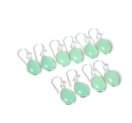 WHOLESALE 5PR 925 SOLID STERLING SILVER AQUA CHALCEDONY HOOK EARRING LOT