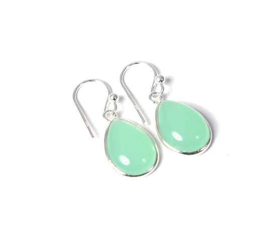 925 SOLID STERLING SILVER AQUA CHALCEDONY HOOK EARRING-1 INCH