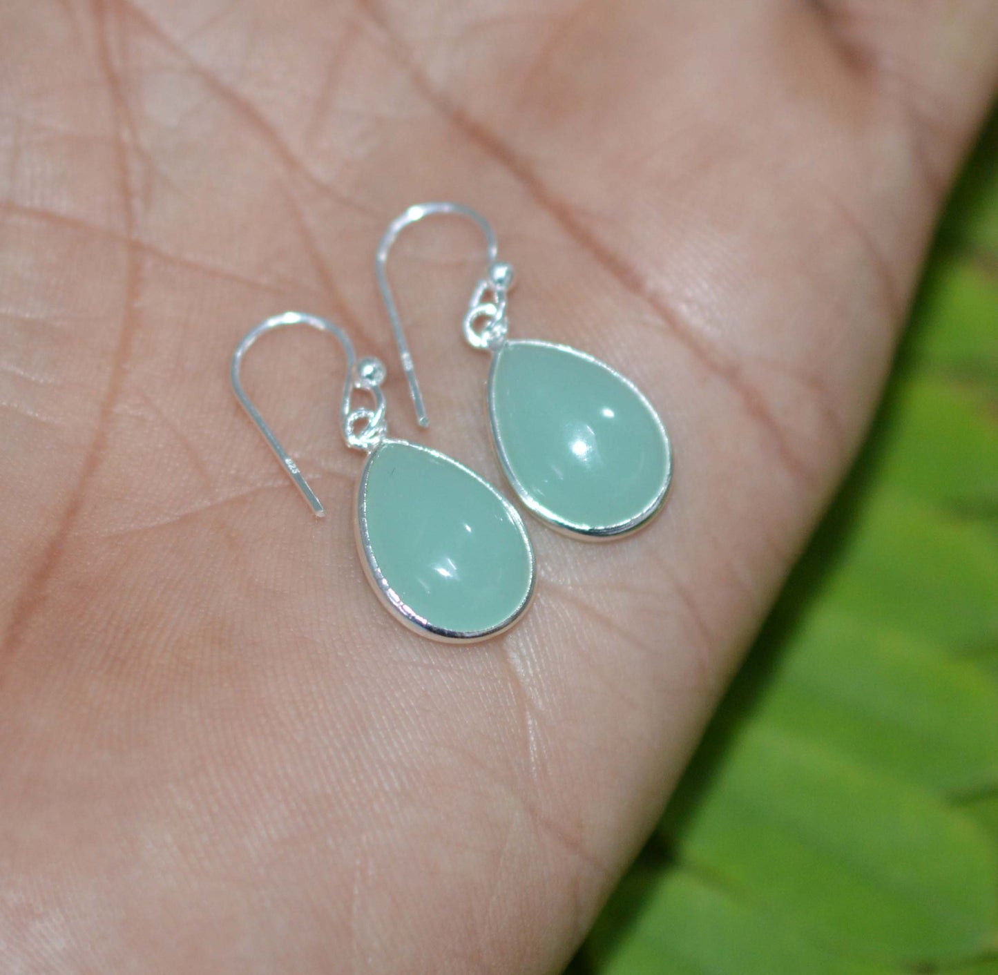 925 SOLID STERLING SILVER AQUA CHALCEDONY HOOK EARRING-1 INCH