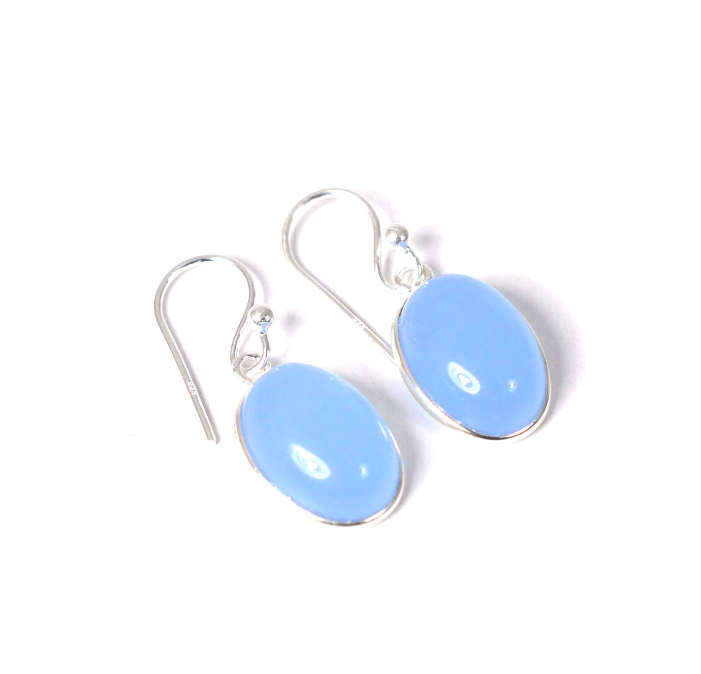 925 SOLID STERLING SILVER BLUE CHALCEDONY HOOK EARRING-1 INCH