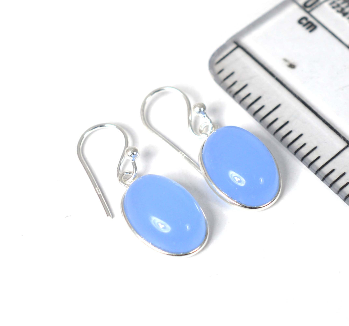 925 SOLID STERLING SILVER BLUE CHALCEDONY HOOK EARRING-1 INCH