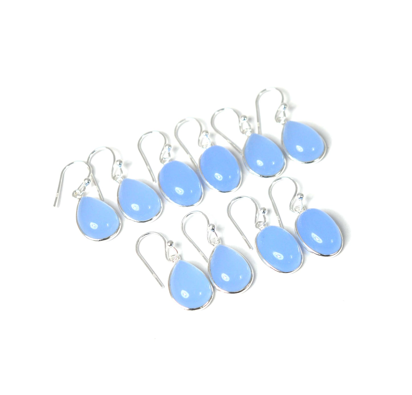 WHOLESALE 5PR 925 SOLID STERLING SILVER BLUE CHALCEDONY HOOK EARRING LOT
