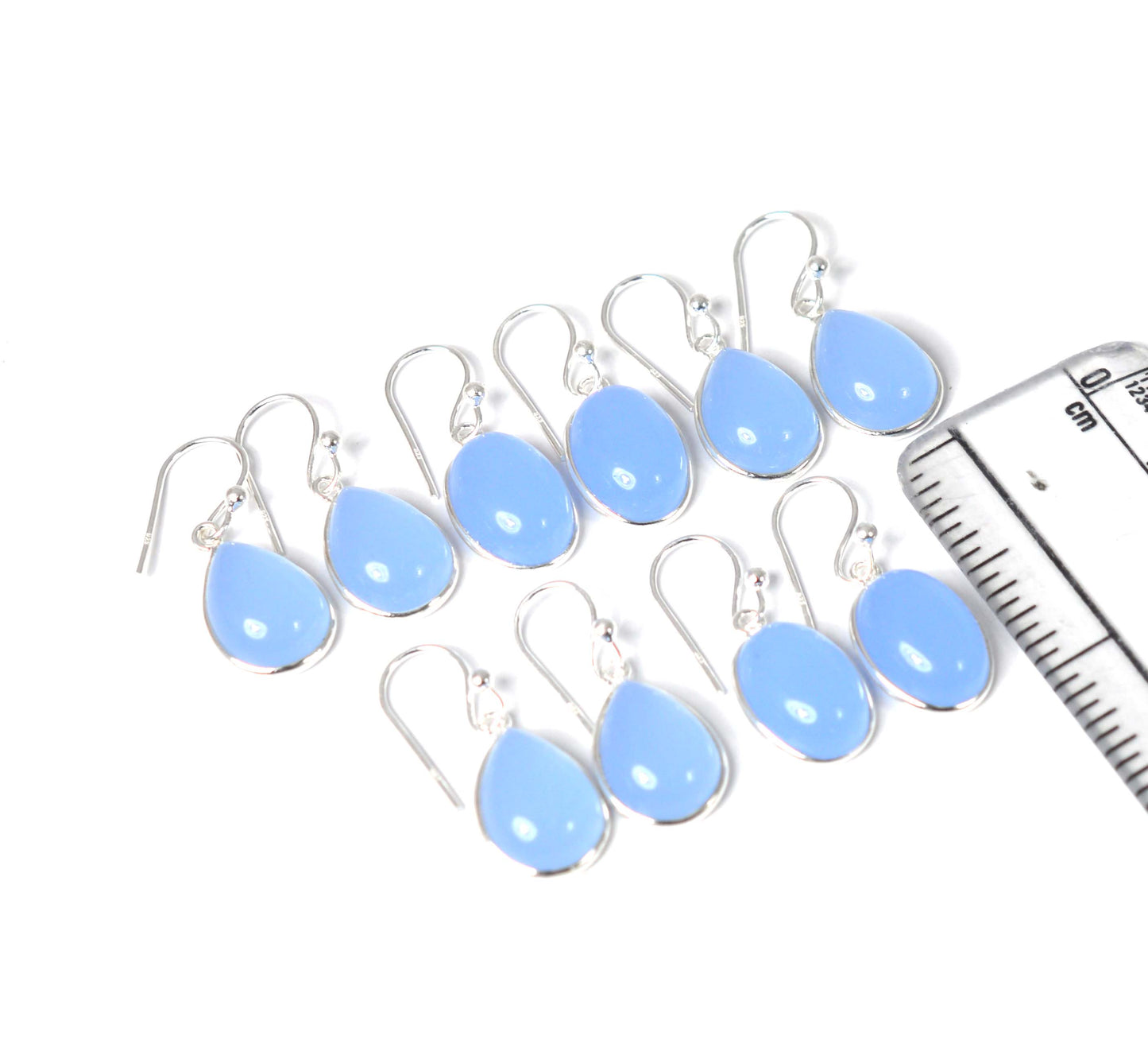 WHOLESALE 5PR 925 SOLID STERLING SILVER BLUE CHALCEDONY HOOK EARRING LOT