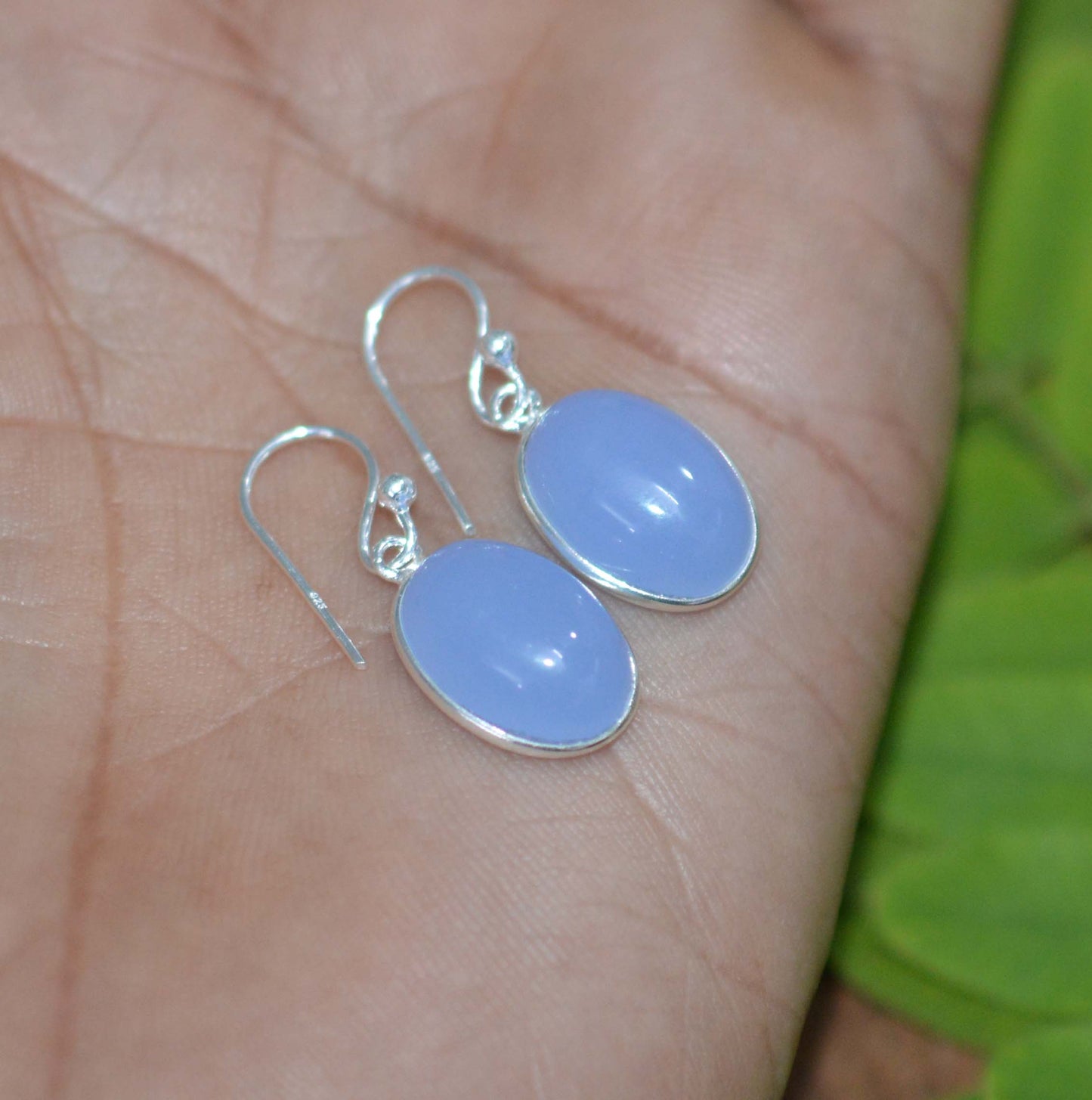 WHOLESALE 5PR 925 SOLID STERLING SILVER BLUE CHALCEDONY HOOK EARRING LOT