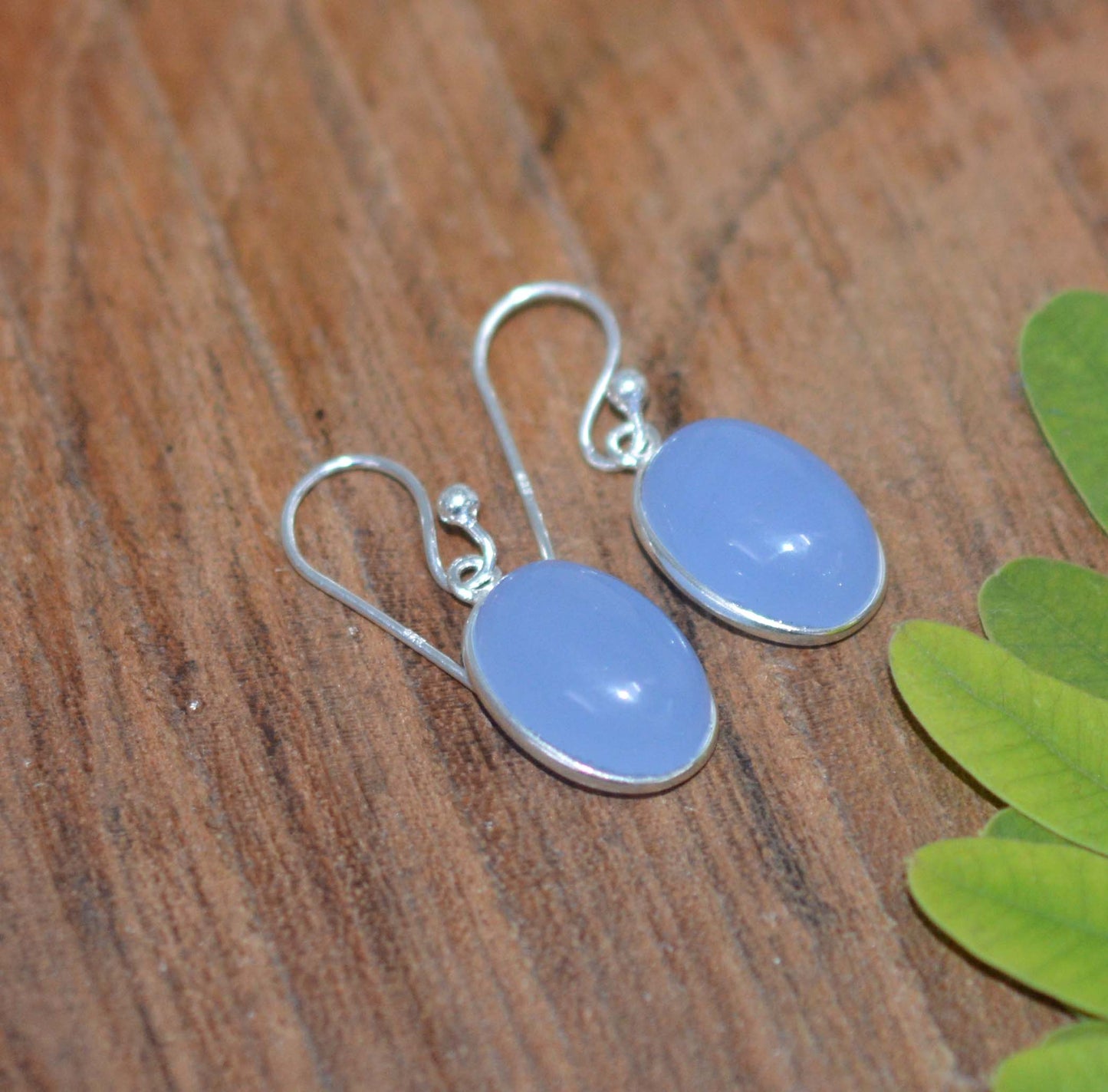 WHOLESALE 5PR 925 SOLID STERLING SILVER BLUE CHALCEDONY HOOK EARRING LOT
