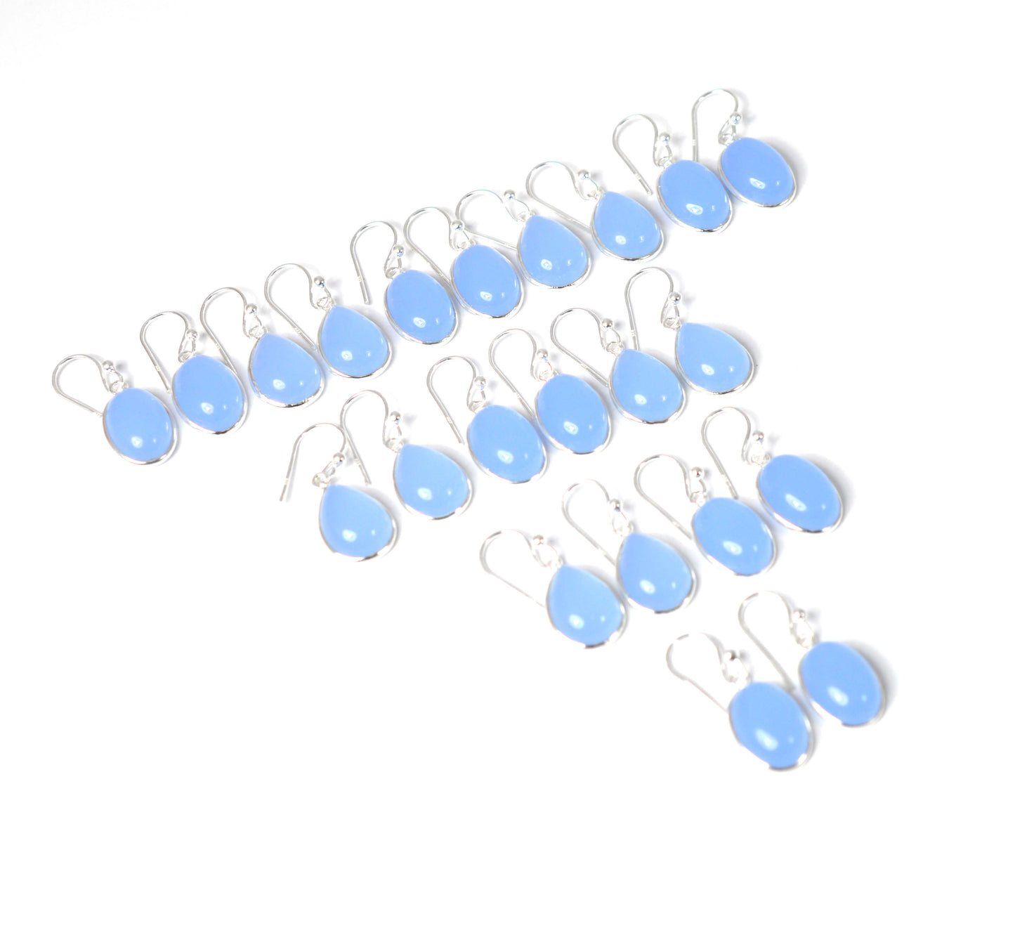 WHOLESALE 11PR 925 SOLID STERLING SILVER BLUE CHALCEDONY HOOK EARRING LOT